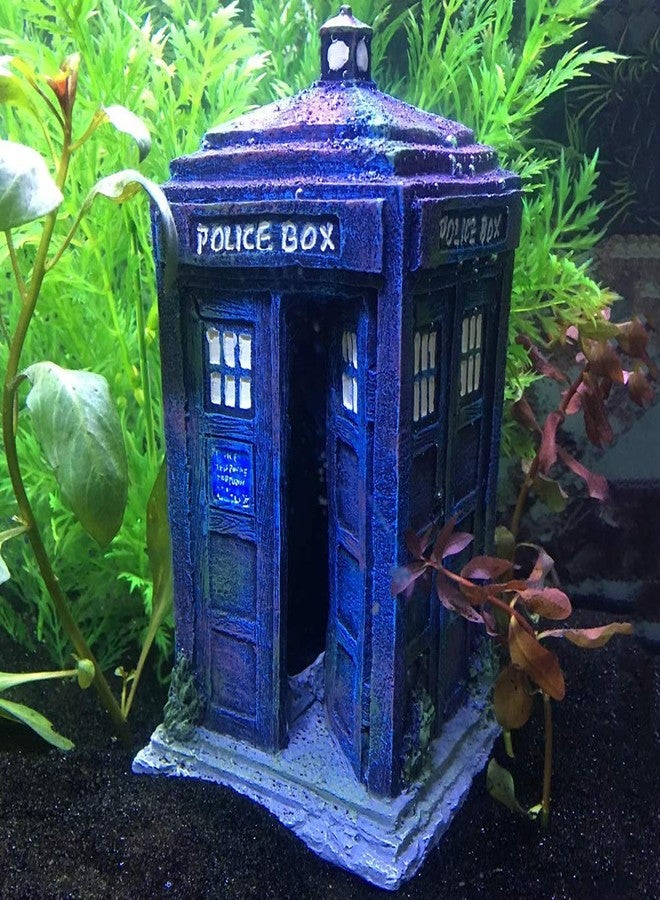 SLOCME Fish Tank Tardis Police Box Decorations - Aquarium Fish Hideout House Resin Ornament,Blue - Image 2